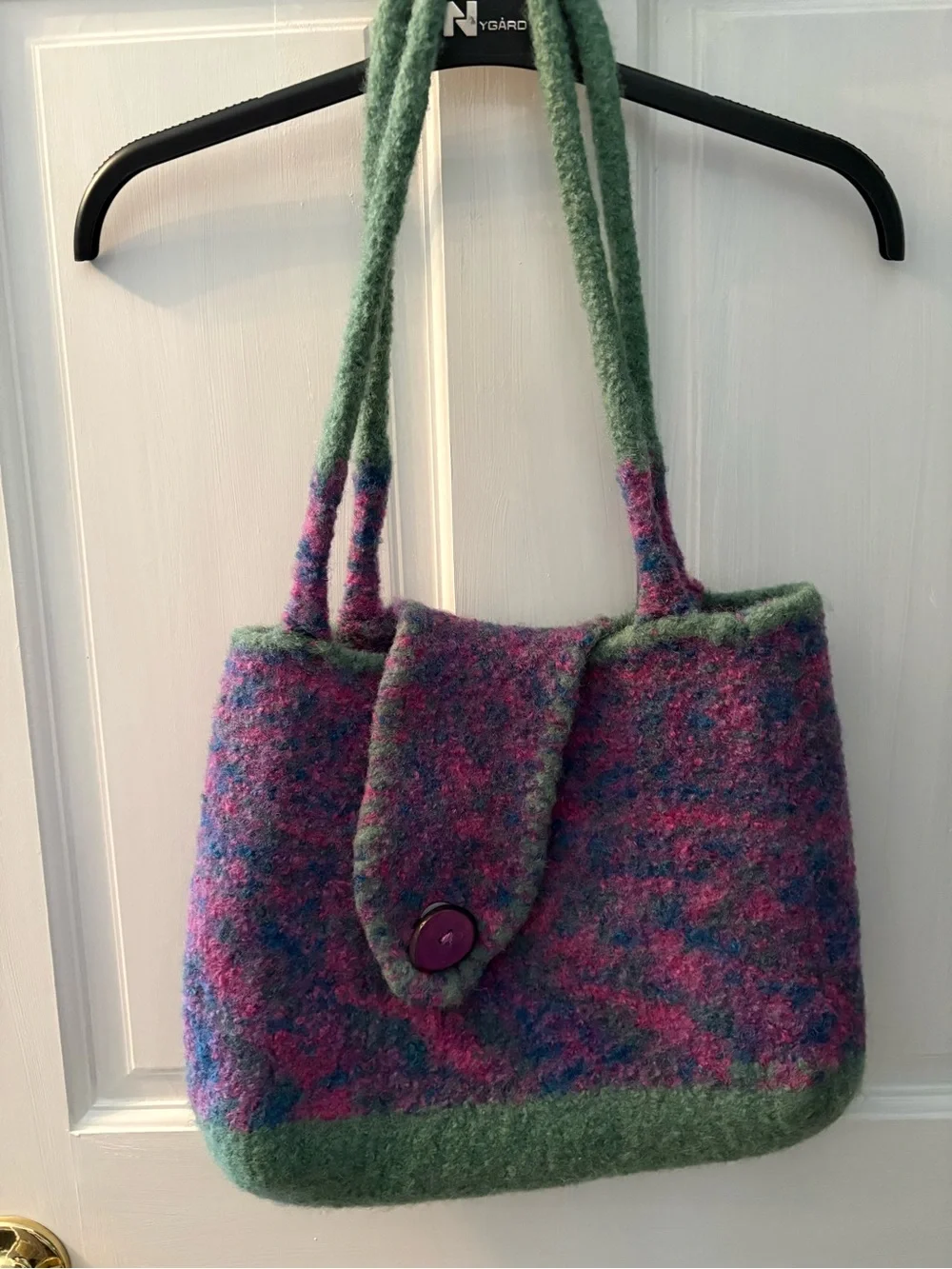 Felted Pink & Green Tote Bag with Flap
